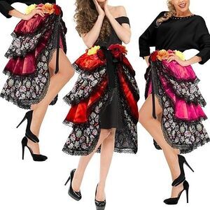Pack of 3- Day of the Dead Tie-On Bustle Adult, Multicolor Skull Skirts - NEW